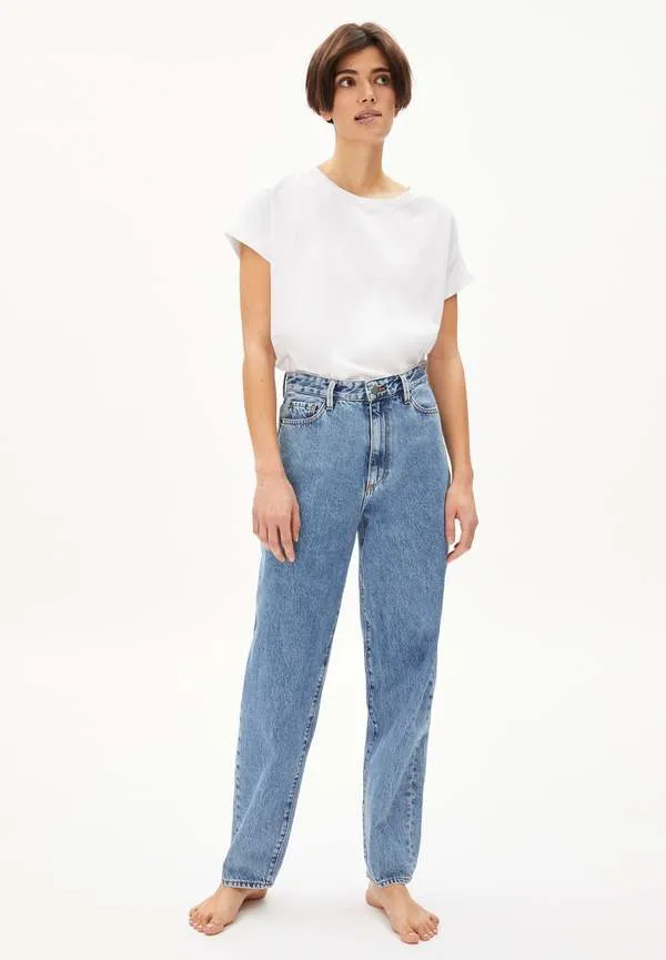 andraa retro HIGH WAIST WIDE LEG Jeans - light salty blue