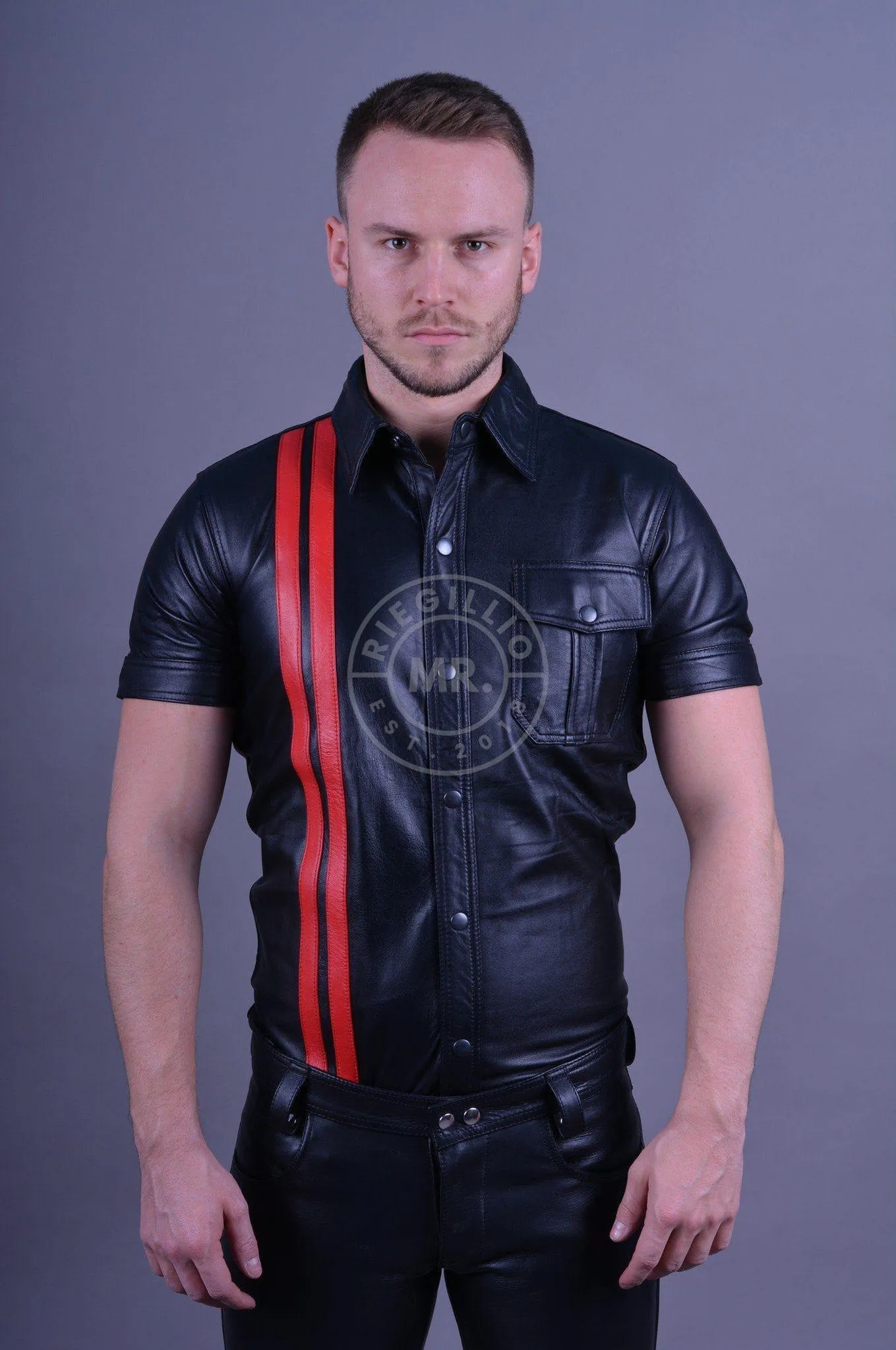 Black Leather Shirt  - Red Stripes