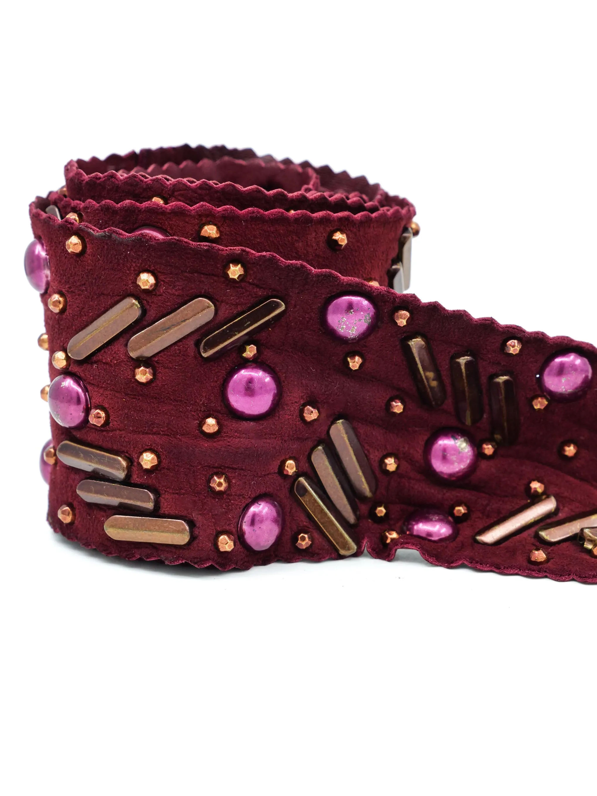 Embellished Rust Suede Tie Belt
