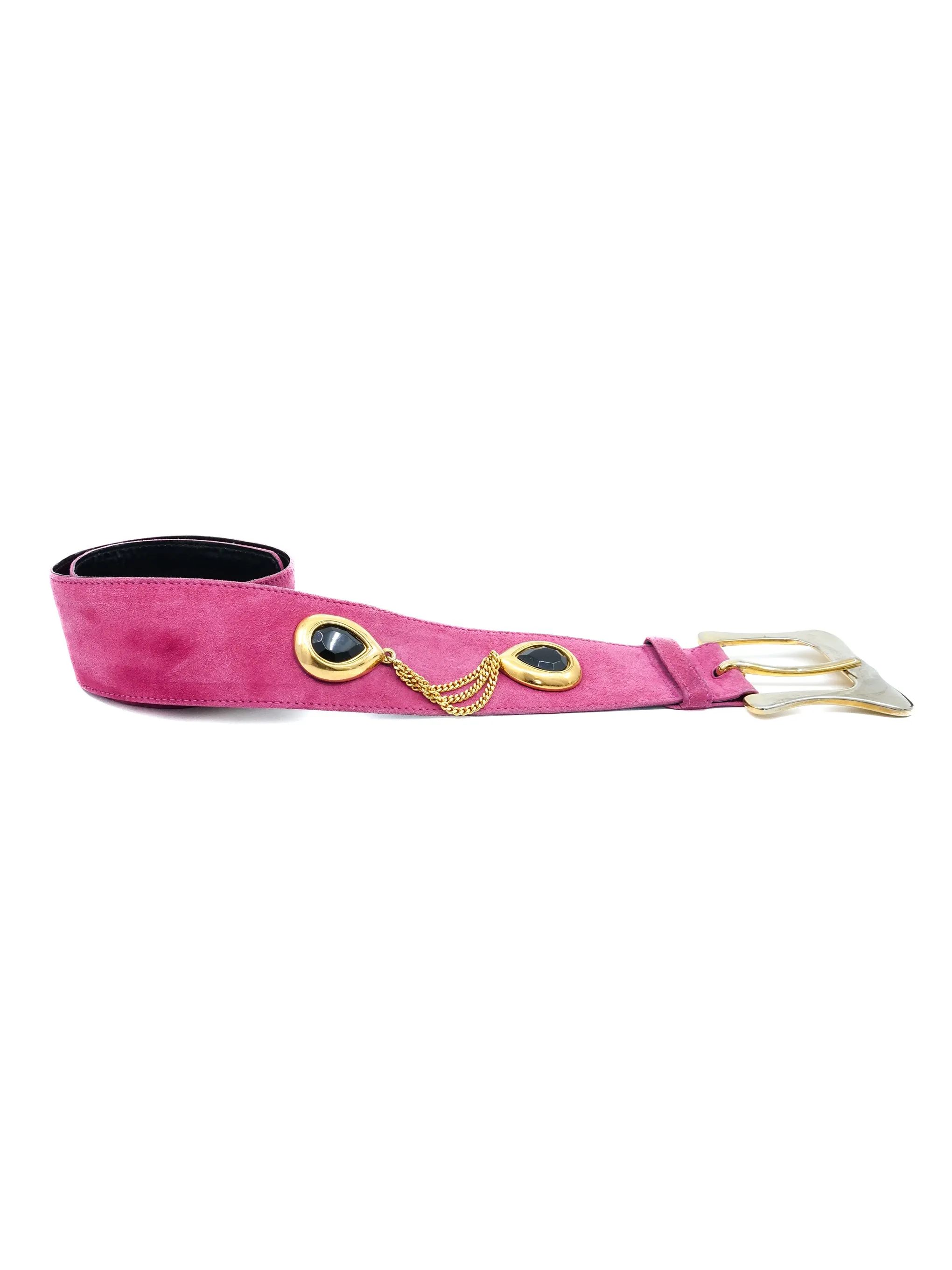 Escada Pink Suede Chain Accent Belt