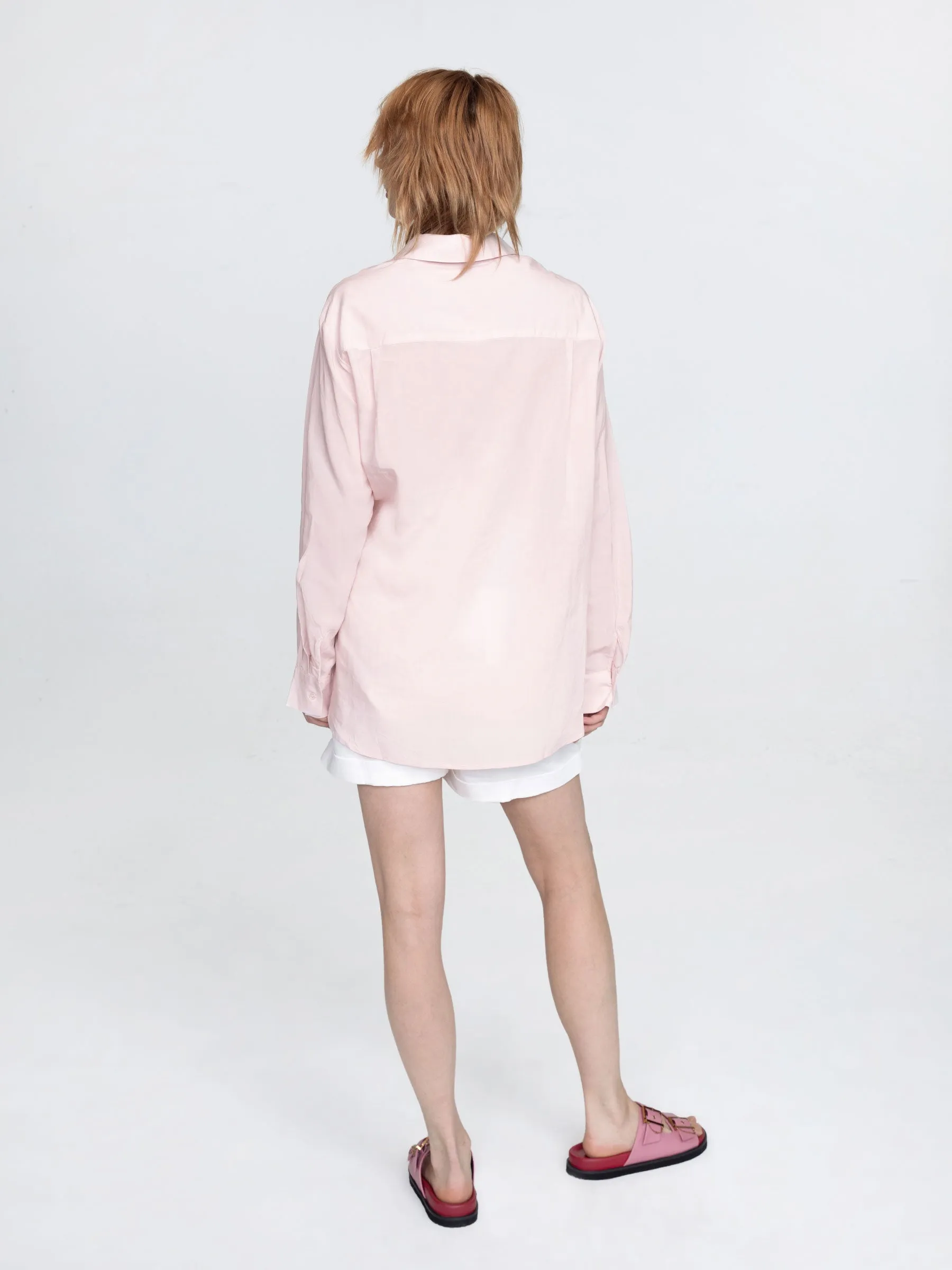 Long Collar Loose Fit Draped Shirt