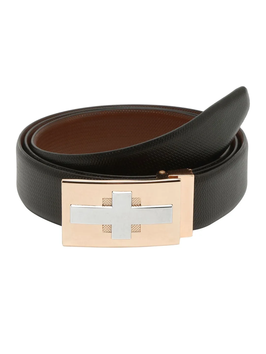 Men Black Textured Leather Belt