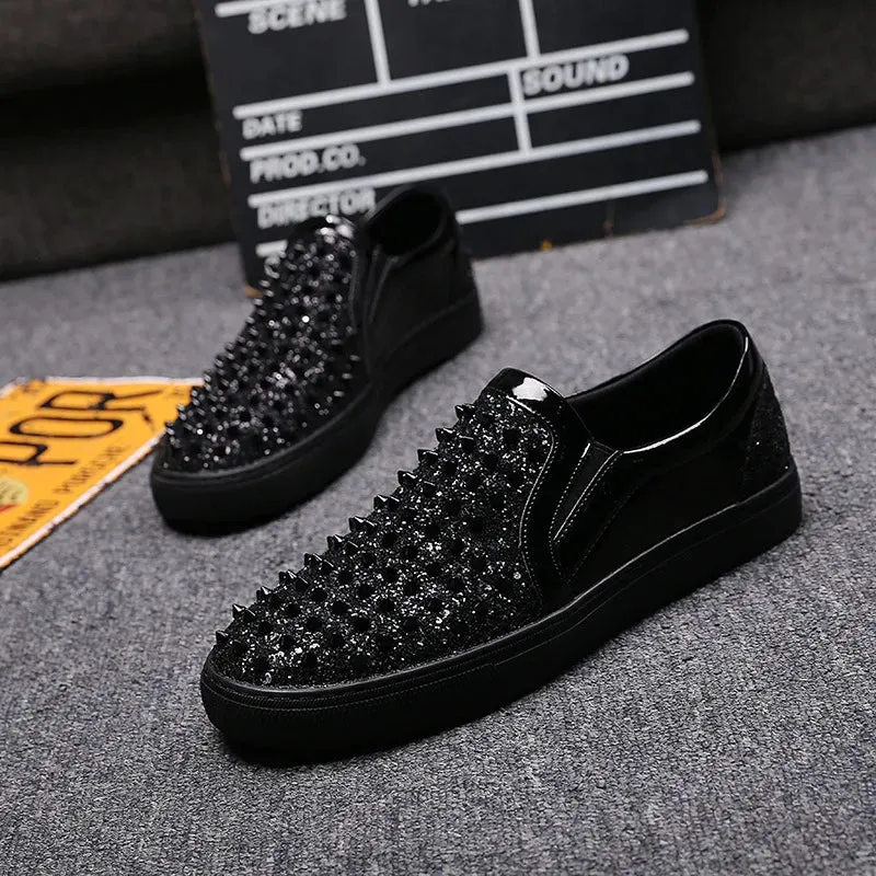 Men's Luxury Diamond Rhinestones Decor Slip-on Casual Shoes