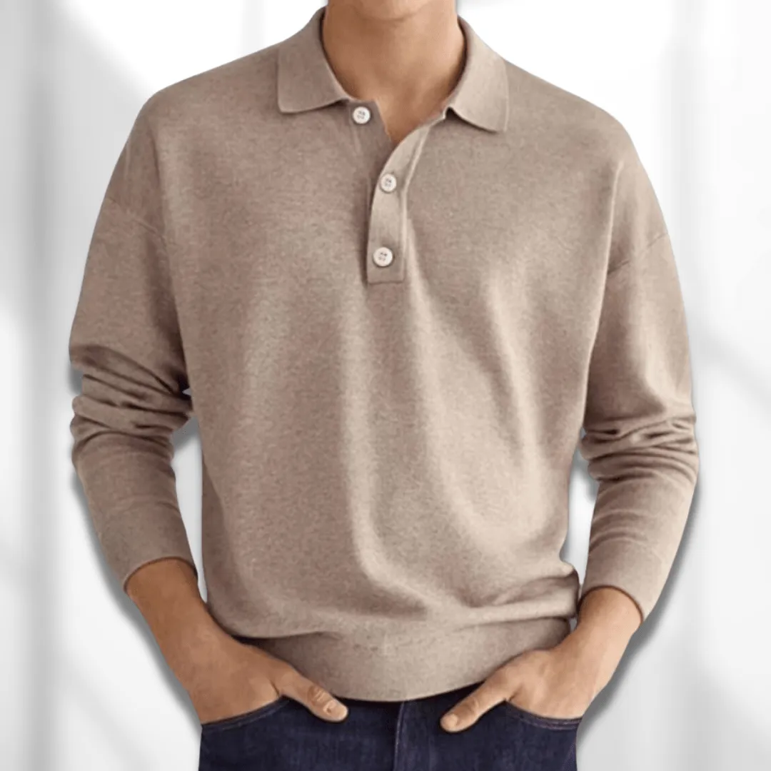 Polo Homme Moderne à Col Ouvert et Manches Longues