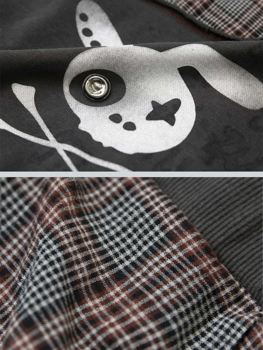 Punk Street Patchwork Plaid Fake Two-piece T-shirt