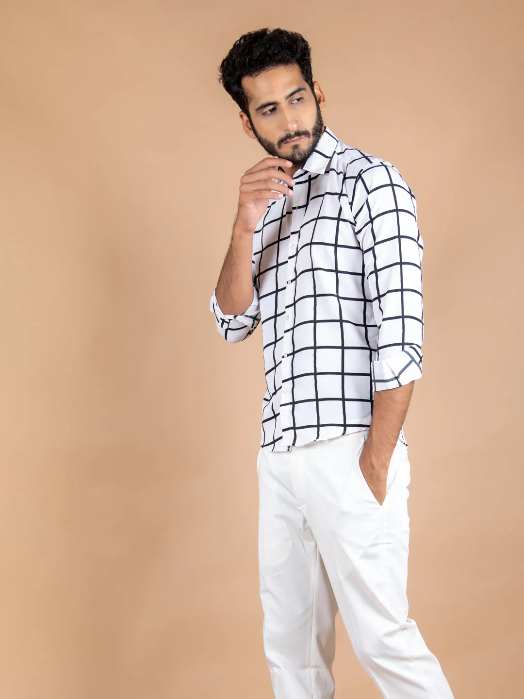 White checks Crepe Shirt